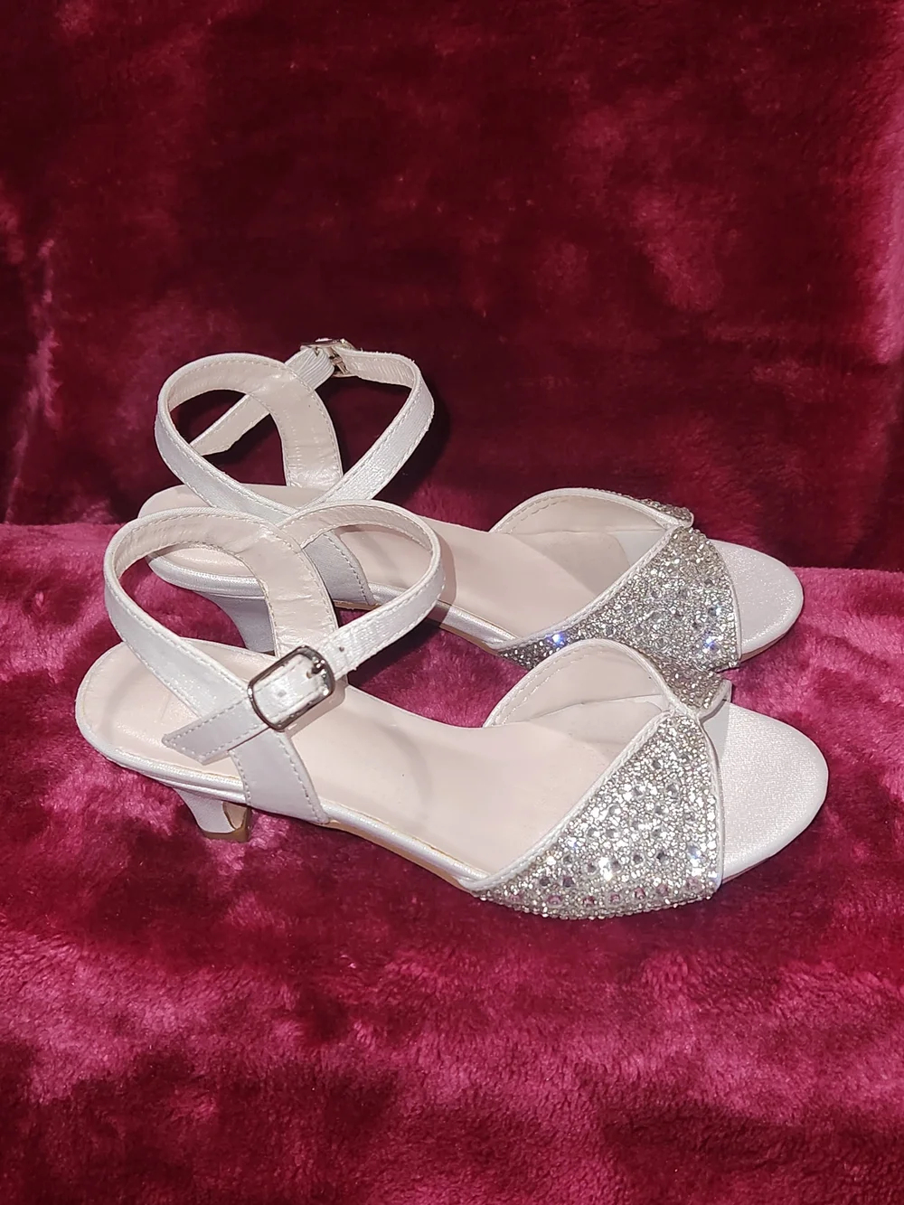 David's Bridal Girls' White Rhinestone Dress Sandals